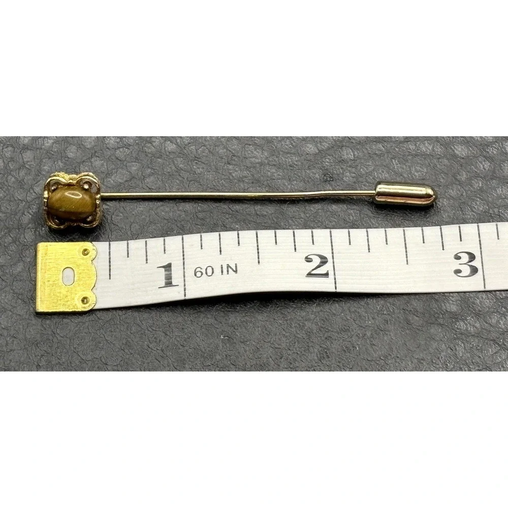 Vintage Tiger Eye Stone Cabochon Stick Pin Brooch Hat Lapel